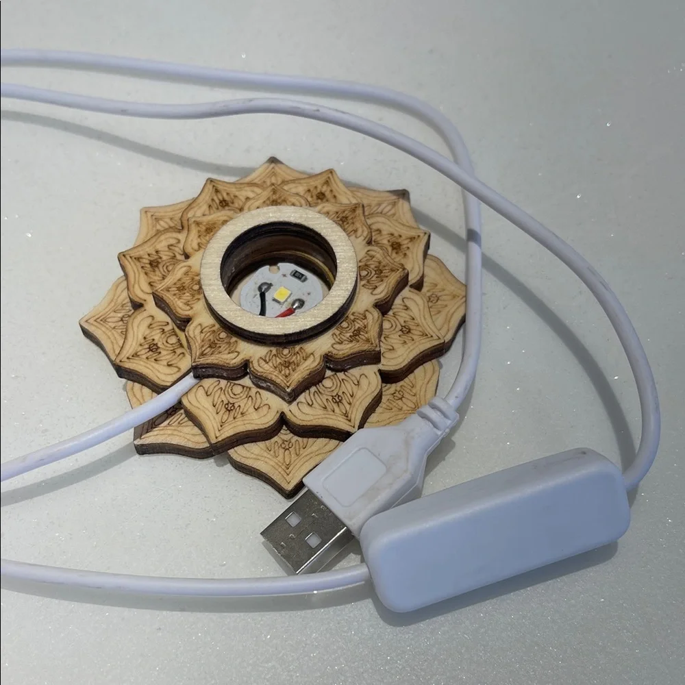 Wooden mandala crystal USB LED Light
